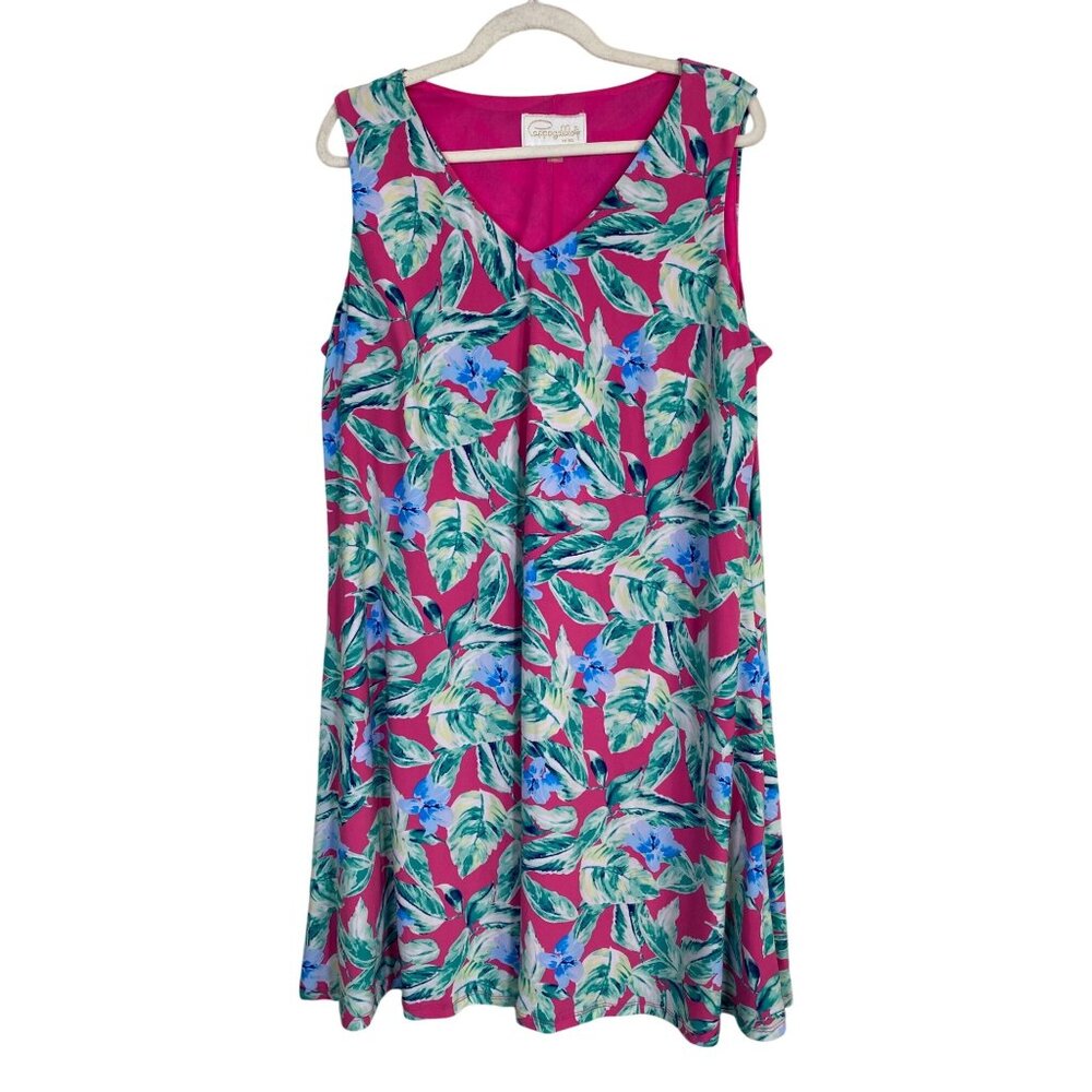 Pappagallo Sleeveless Pink Tropical Floral Dress Women Plus size 1X A-Line Boho